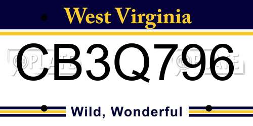 CB3Q796 West Virginia License Plate