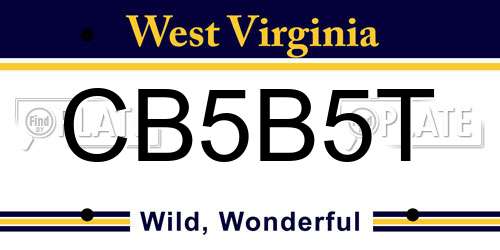 CB5B5T West Virginia License Plate