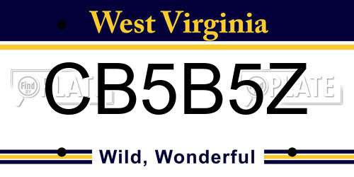 CB5B5Z West Virginia License Plate