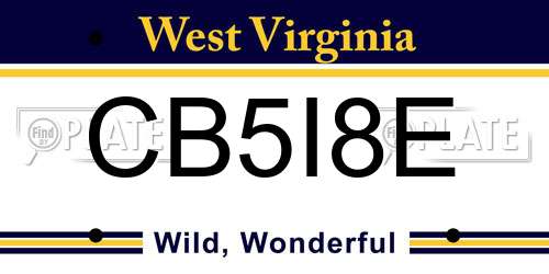 CB5I8E West Virginia License Plate