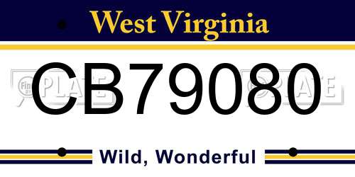 CB79080 West Virginia License Plate