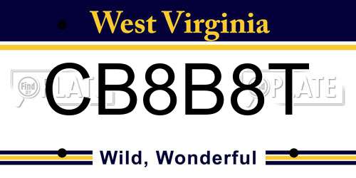 CB8B8T West Virginia License Plate