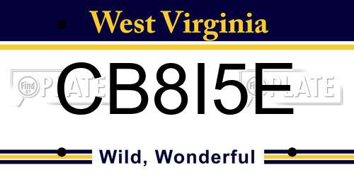 CB8I5E West Virginia License Plate