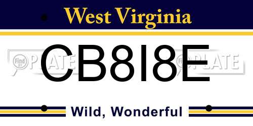 CB8I8E West Virginia License Plate