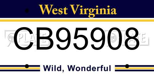CB95908 West Virginia License Plate