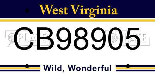 CB98905 West Virginia License Plate