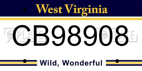 CB98908 West Virginia License Plate