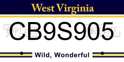 CB9S905 West Virginia License Plate
