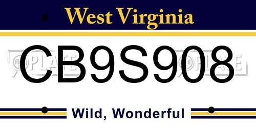 CB9S908 West Virginia License Plate