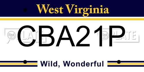 CBA21P West Virginia License Plate