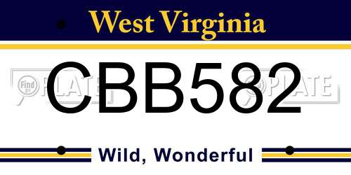 CBB582 West Virginia License Plate