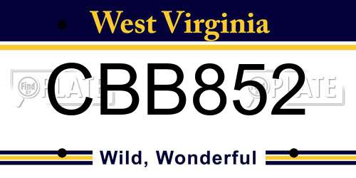 CBB852 West Virginia License Plate