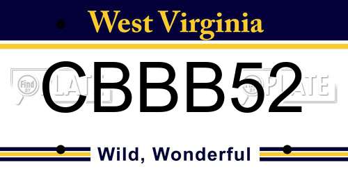 CBBB52 West Virginia License Plate
