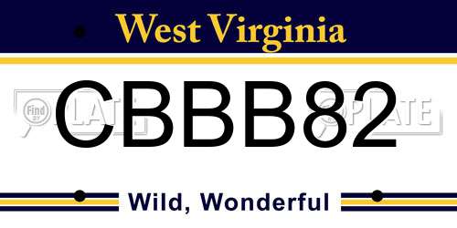 CBBB82 West Virginia License Plate