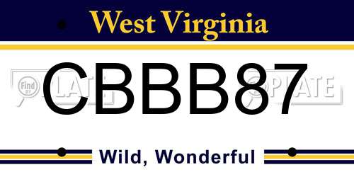 CBBB87 West Virginia License Plate