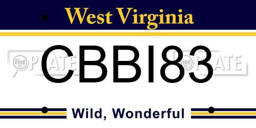 CBBI83 West Virginia License Plate