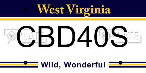 CBD40S West Virginia License Plate