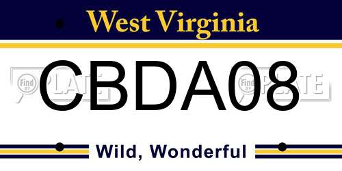 CBDA08 West Virginia License Plate