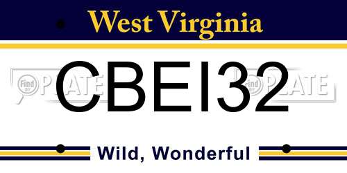 CBEI32 West Virginia License Plate