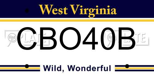 CBO40B West Virginia License Plate