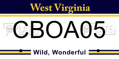 CBOA05 West Virginia License Plate