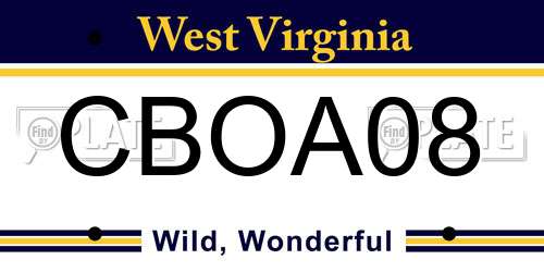 CBOA08 West Virginia License Plate