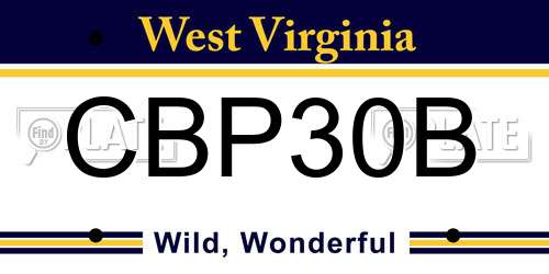 CBP30B West Virginia License Plate