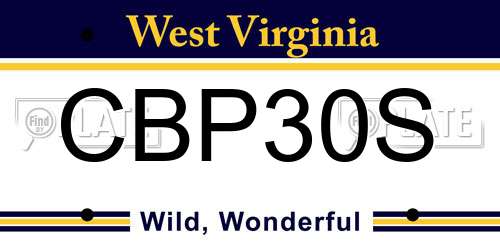 CBP30S West Virginia License Plate
