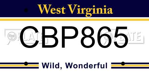 CBP865 West Virginia License Plate
