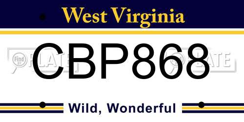 CBP868 West Virginia License Plate
