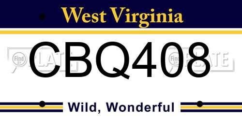 CBQ408 West Virginia License Plate