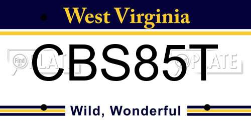 CBS85T West Virginia License Plate