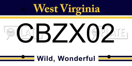 CBZX02 West Virginia License Plate