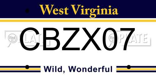 CBZX07 West Virginia License Plate