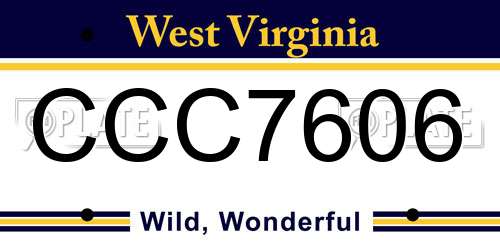 CCC7606 West Virginia License Plate
