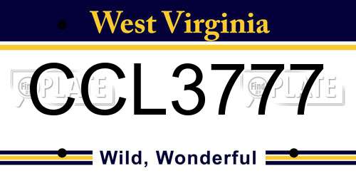 CCL3777 West Virginia License Plate