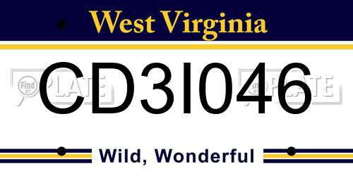 CD3I046 West Virginia License Plate