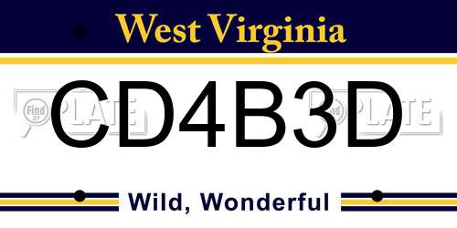 CD4B3D West Virginia License Plate
