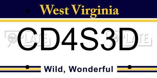 CD4S3D West Virginia License Plate