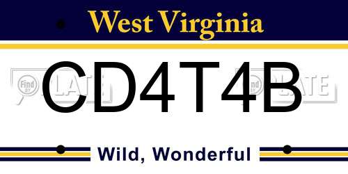 CD4T4B West Virginia License Plate