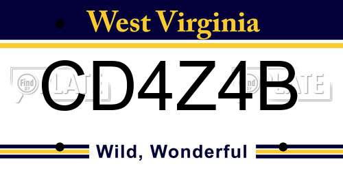 CD4Z4B West Virginia License Plate