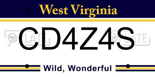 CD4Z4S West Virginia License Plate