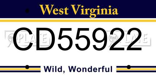 CD55922 West Virginia License Plate