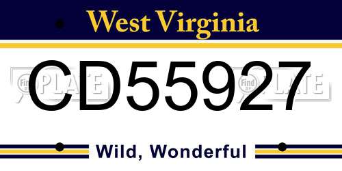 CD55927 West Virginia License Plate
