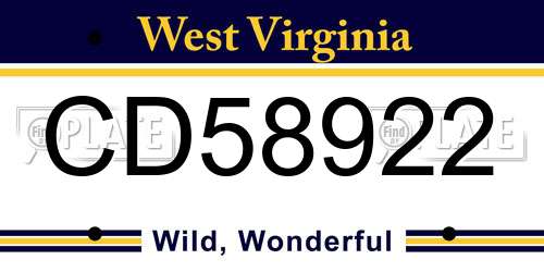 CD58922 West Virginia License Plate