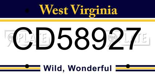 CD58927 West Virginia License Plate