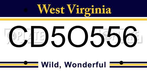 CD5O556 West Virginia License Plate