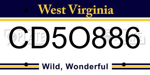 CD5O886 West Virginia License Plate
