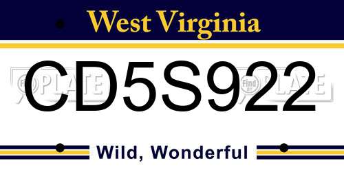 CD5S922 West Virginia License Plate