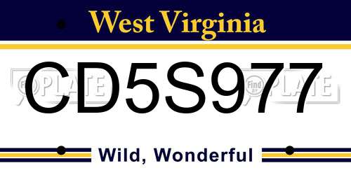 CD5S977 West Virginia License Plate